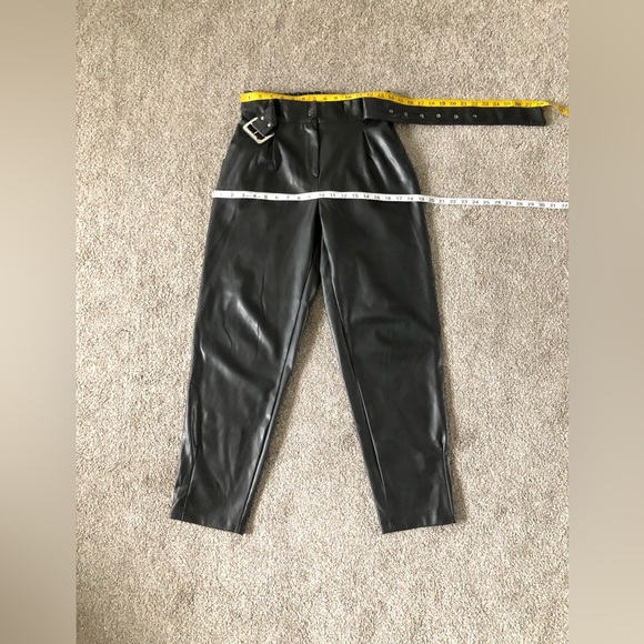 Halilu Faux Leather Pants size M Belted Zipper Elasticity Hight Waist - Picture 6 of 14